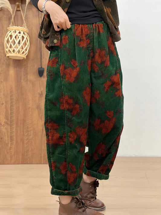 Autumn Retro Corduroy Flower Harem Pants Av1054