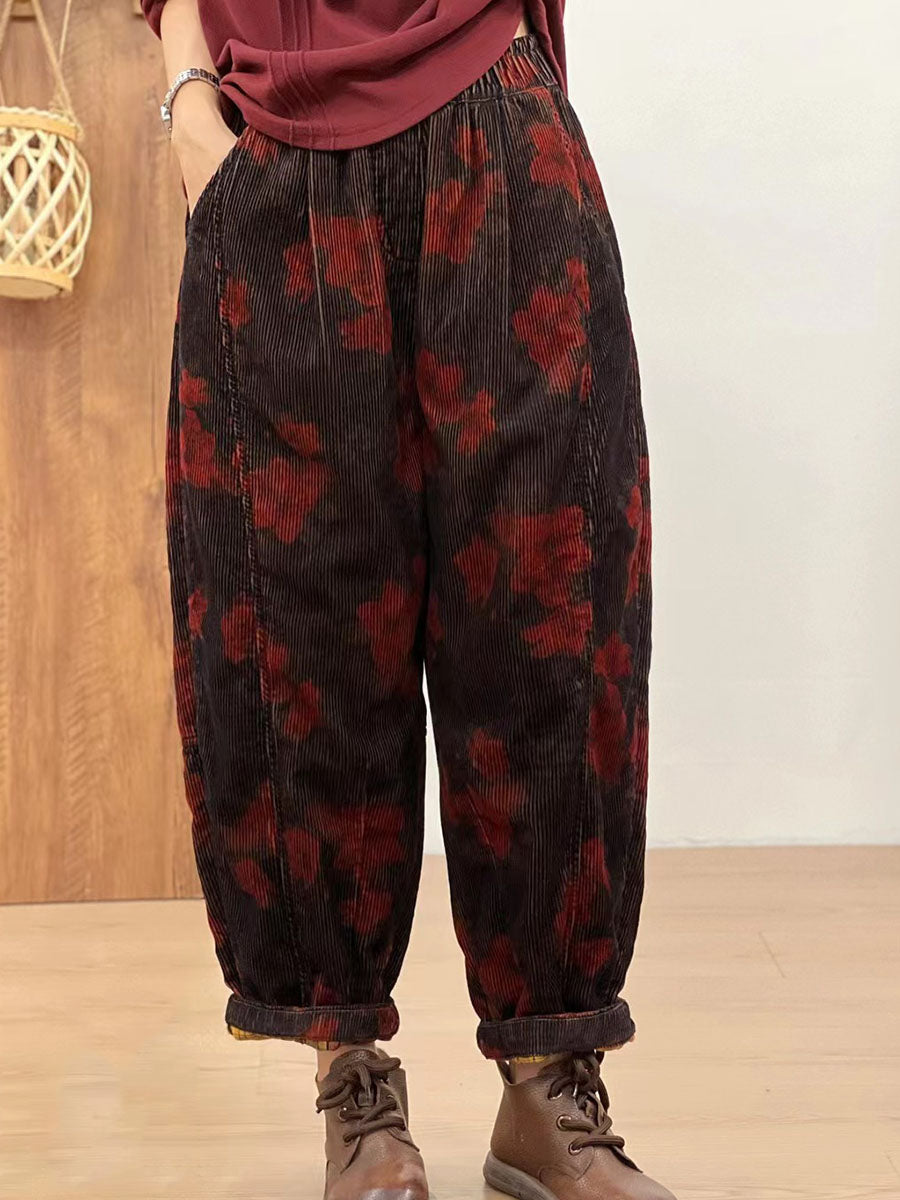 Autumn Retro Corduroy Flower Harem Pants Av1054