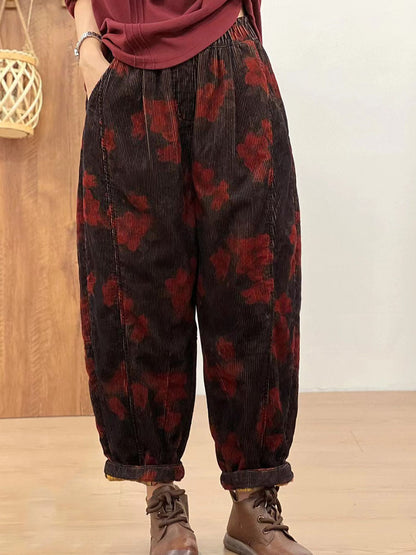 Autumn Retro Corduroy Flower Harem Pants Av1054