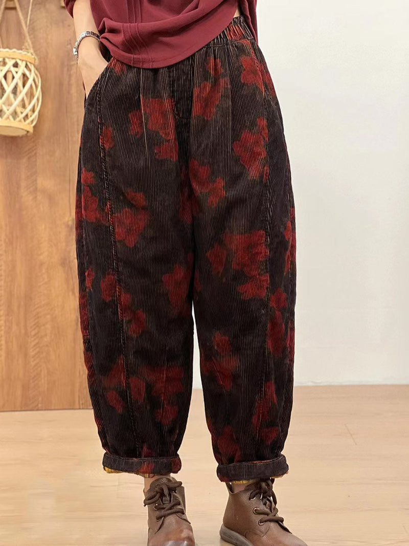 Autumn Retro Corduroy Flower Harem Pants Av1054
