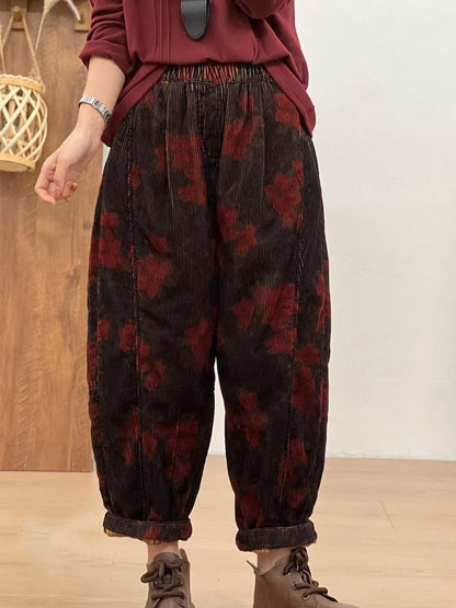 Autumn Retro Corduroy Flower Harem Pants Av1054