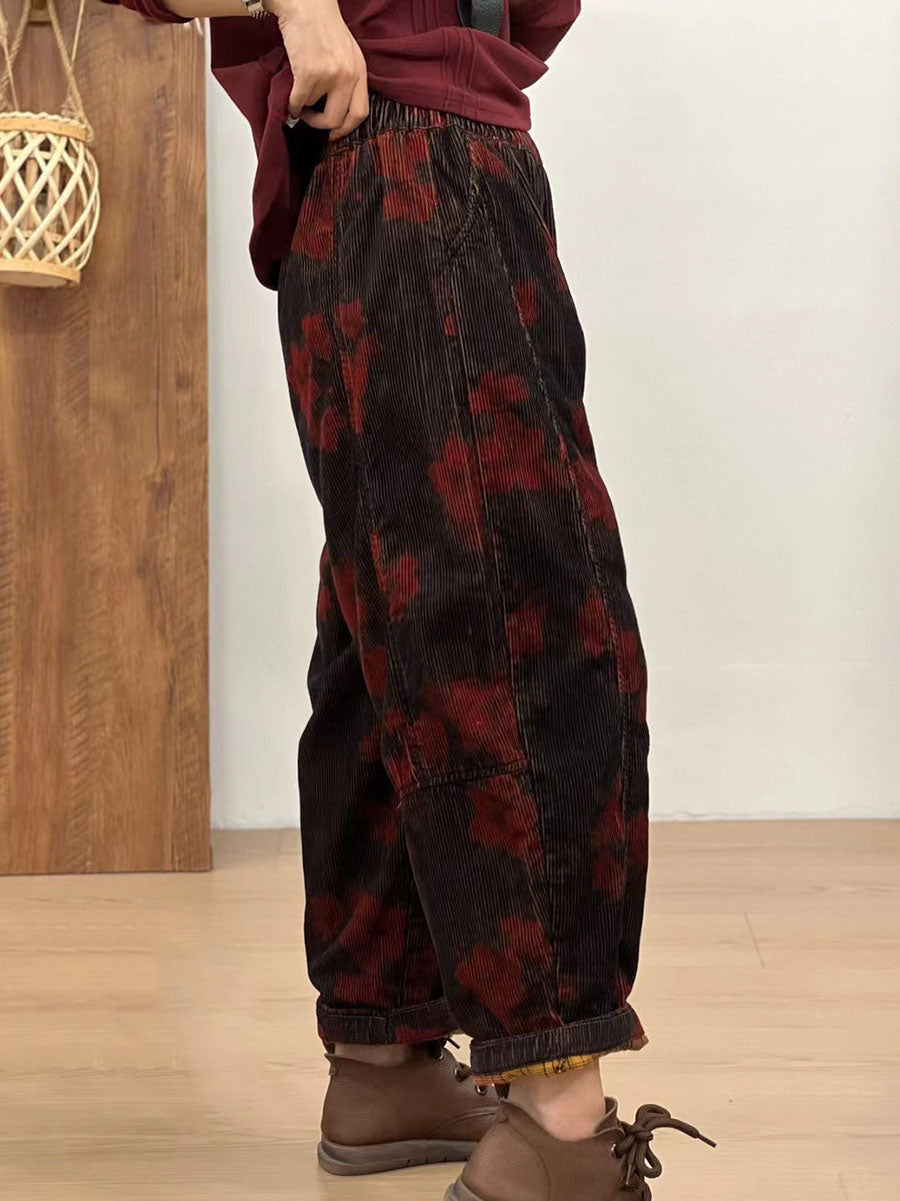 Autumn Retro Corduroy Flower Harem Pants Av1054