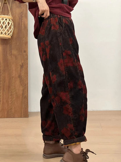 Autumn Retro Corduroy Flower Harem Pants Av1054