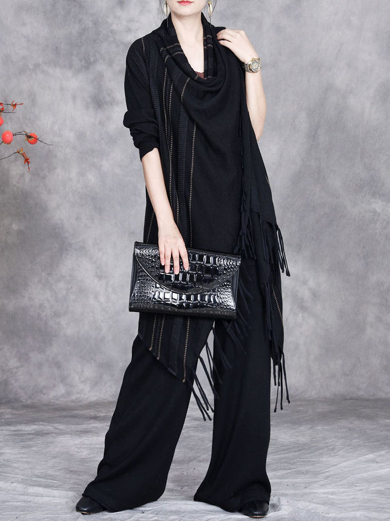 Autumn Artsy Stripe Knitted Tassel Cardigan Coat Wg032