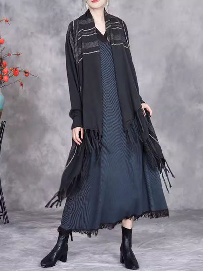 Autumn Artsy Stripe Knitted Tassel Cardigan Coat Wg032