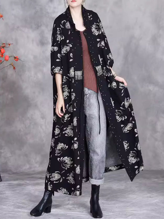 Artsy Autumn Flower Strap Cardigan Loose Coat Av1047