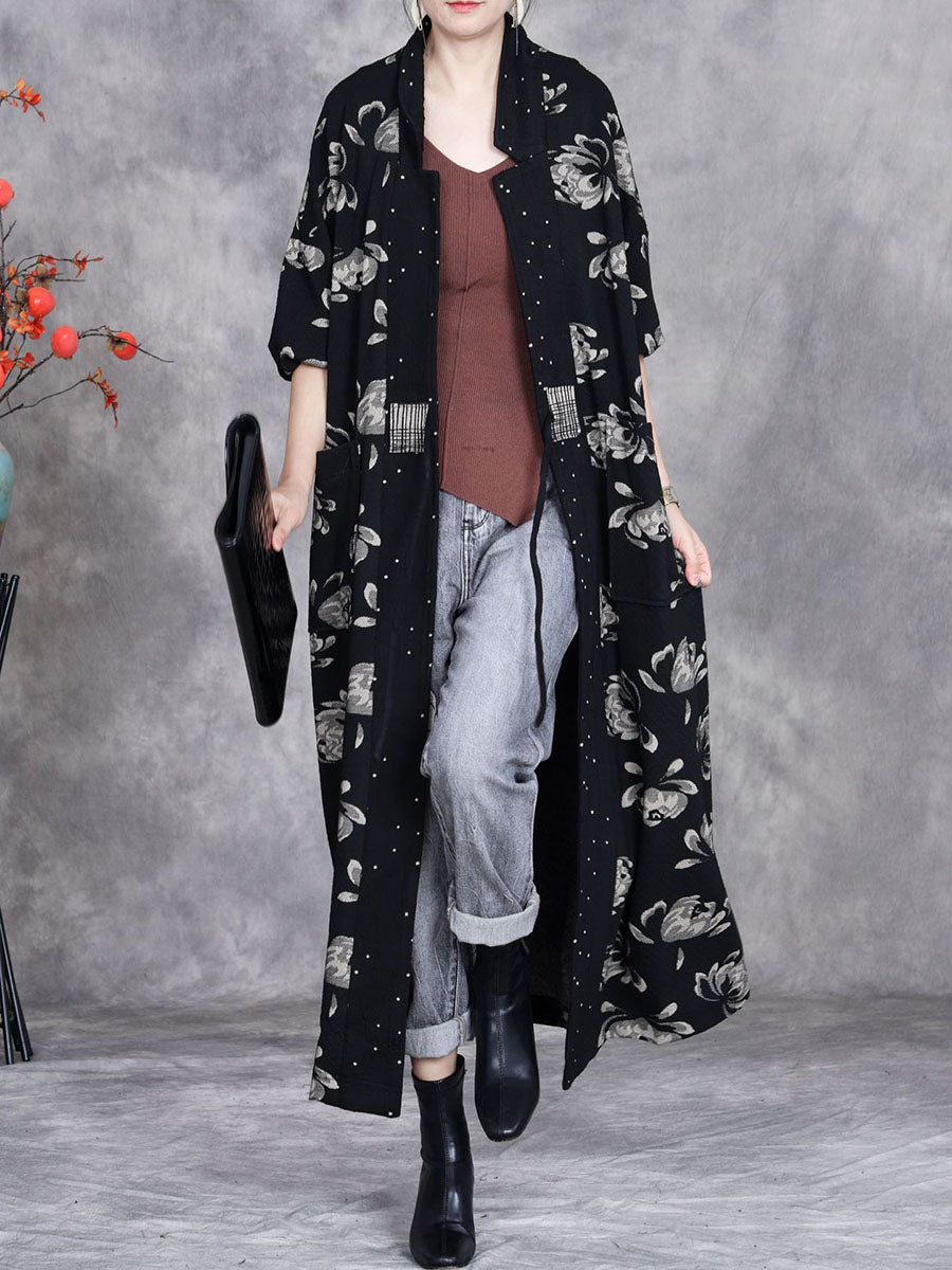 Artsy Autumn Flower Strap Cardigan Loose Coat Av1047