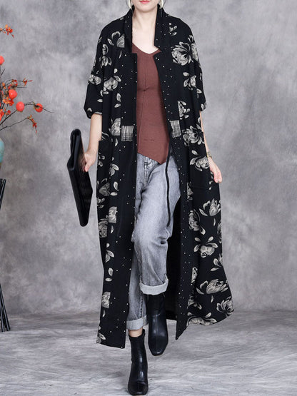 Artsy Autumn Flower Strap Cardigan Loose Coat Av1047