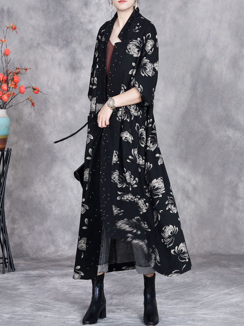 Artsy Autumn Flower Strap Cardigan Loose Coat Av1047