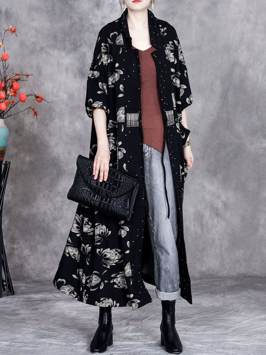 Artsy Autumn Flower Strap Cardigan Loose Coat Av1047