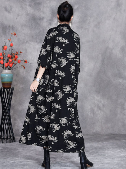 Artsy Autumn Flower Strap Cardigan Loose Coat Av1047