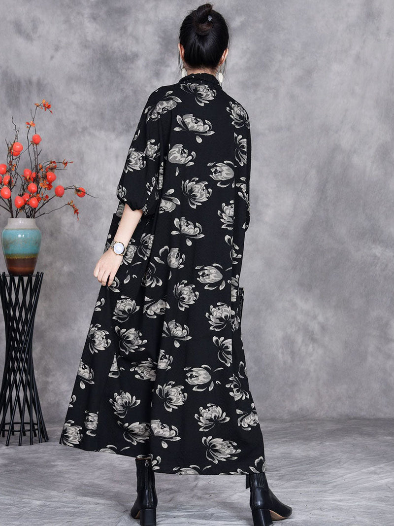 Artsy Autumn Flower Strap Cardigan Loose Coat Av1047