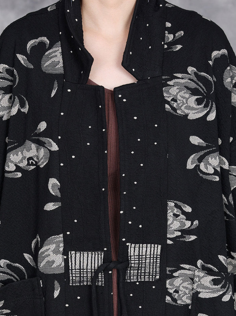 Artsy Autumn Flower Strap Cardigan Loose Coat Av1047