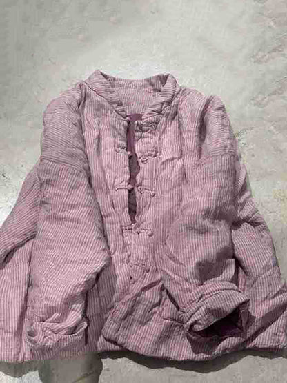 Autumn Stripe Cotton Stand Collar Coat Av1062