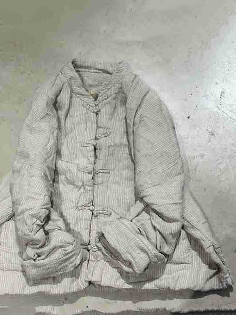 Autumn Stripe Cotton Stand Collar Coat Av1062