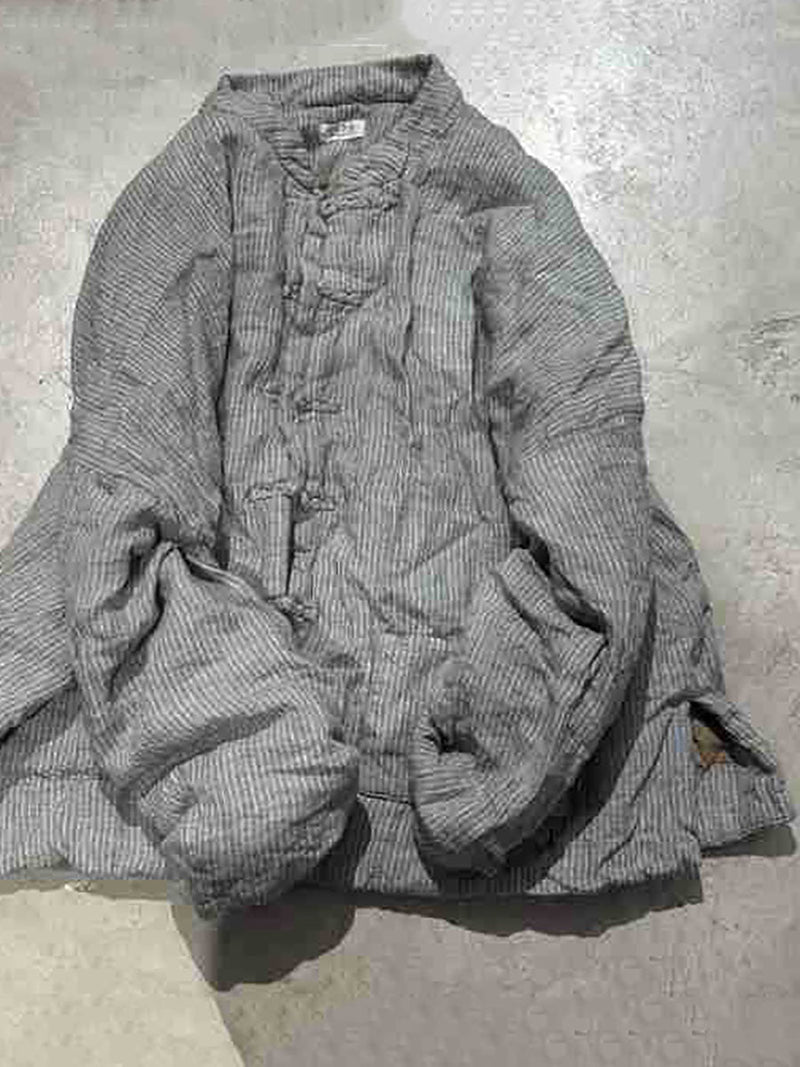 Autumn Stripe Cotton Stand Collar Coat Av1062
