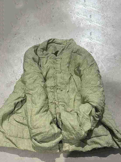 Autumn Stripe Cotton Stand Collar Coat Av1062