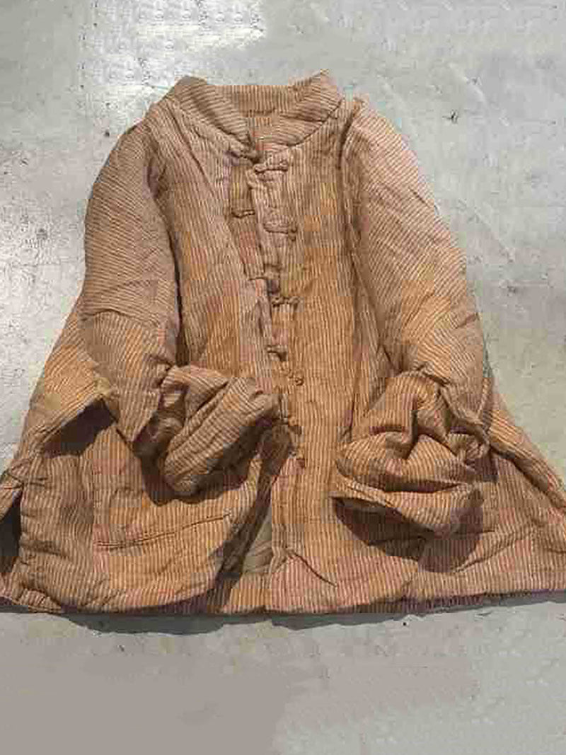Autumn Stripe Cotton Stand Collar Coat Av1062