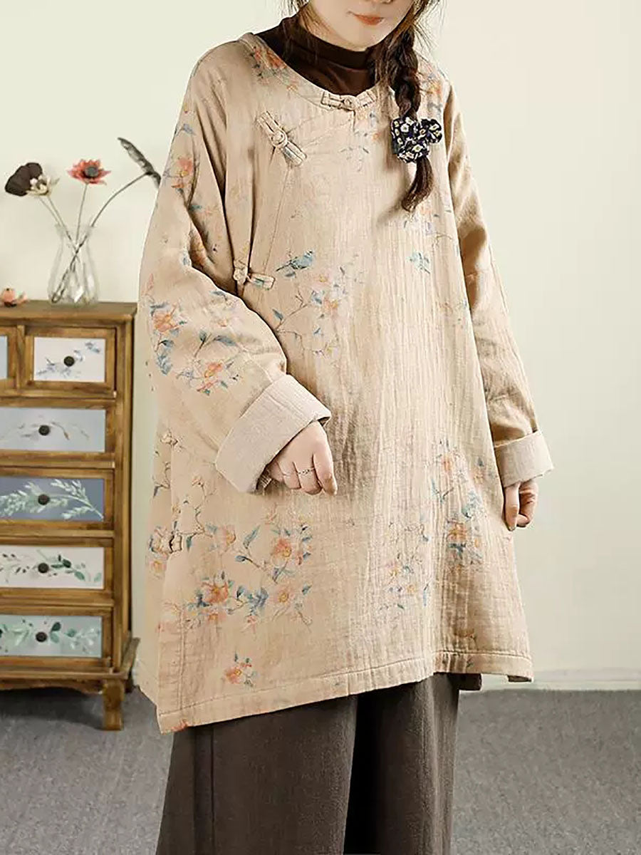 Autumn Flower O-neck Cotton Blouse Av1060