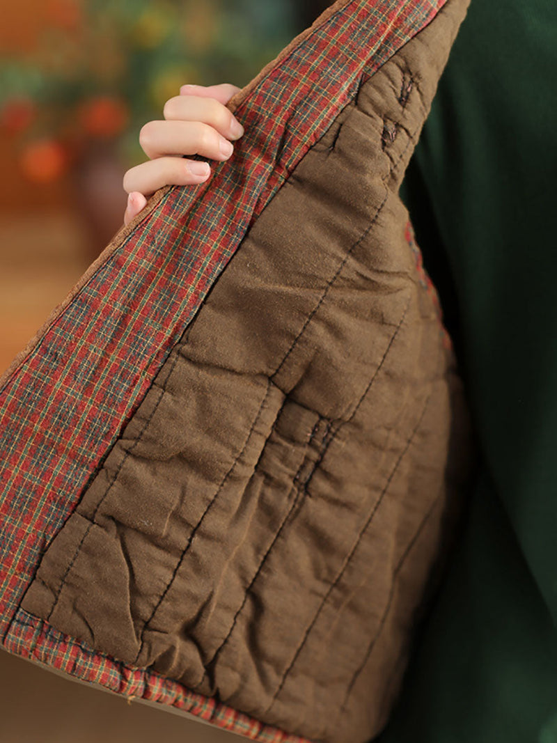 Plaid Colorblock V-neck Cotton Vest Coat Av1063