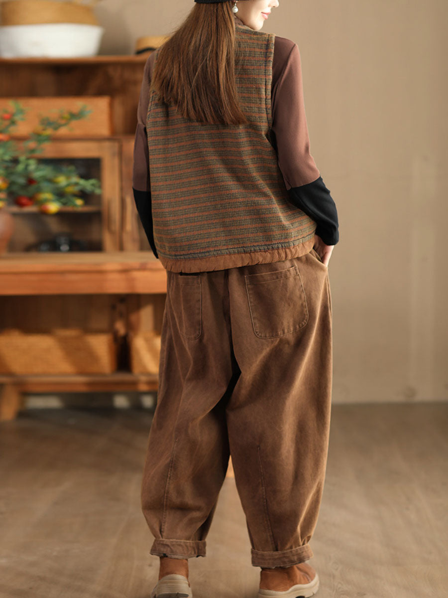 Plaid Colorblock V-neck Cotton Vest Coat Av1063