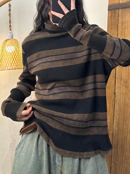 Autumn Stripe Knit Turtleneck Sweater Av1058