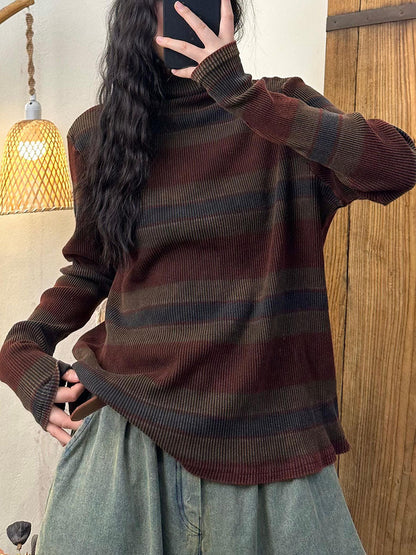 Autumn Stripe Knit Turtleneck Sweater Av1058
