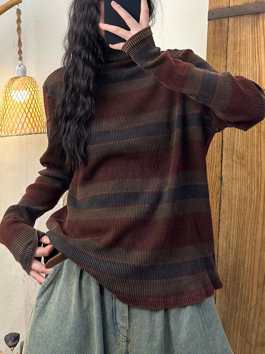 Autumn Stripe Knit Turtleneck Sweater Av1058