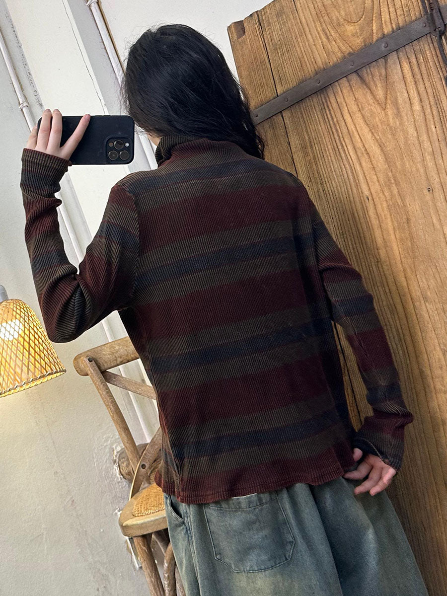 Autumn Stripe Knit Turtleneck Sweater Av1058