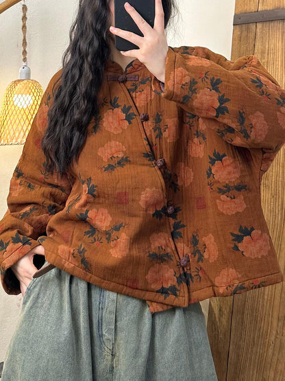 Autumn Artsy Stand Collar Linen Coat Av1048