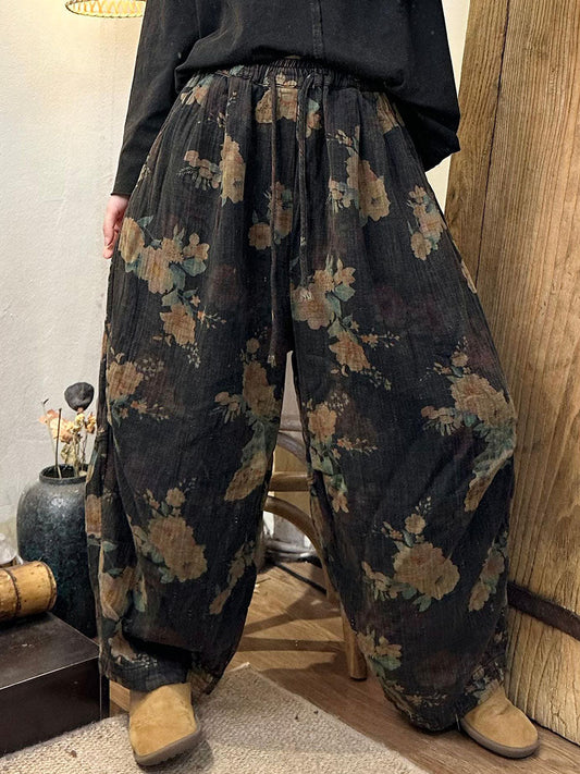 Autumn Retro Flower Cotton Harem Pants Av1055