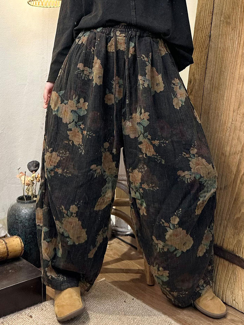 Autumn Retro Flower Cotton Harem Pants Av1055