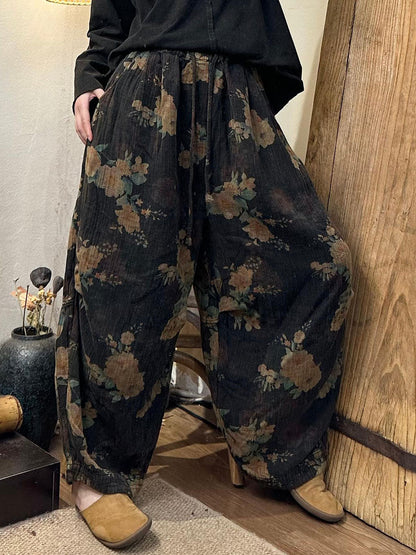 Autumn Retro Flower Cotton Harem Pants Av1055