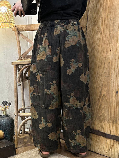 Autumn Retro Flower Cotton Harem Pants Av1055