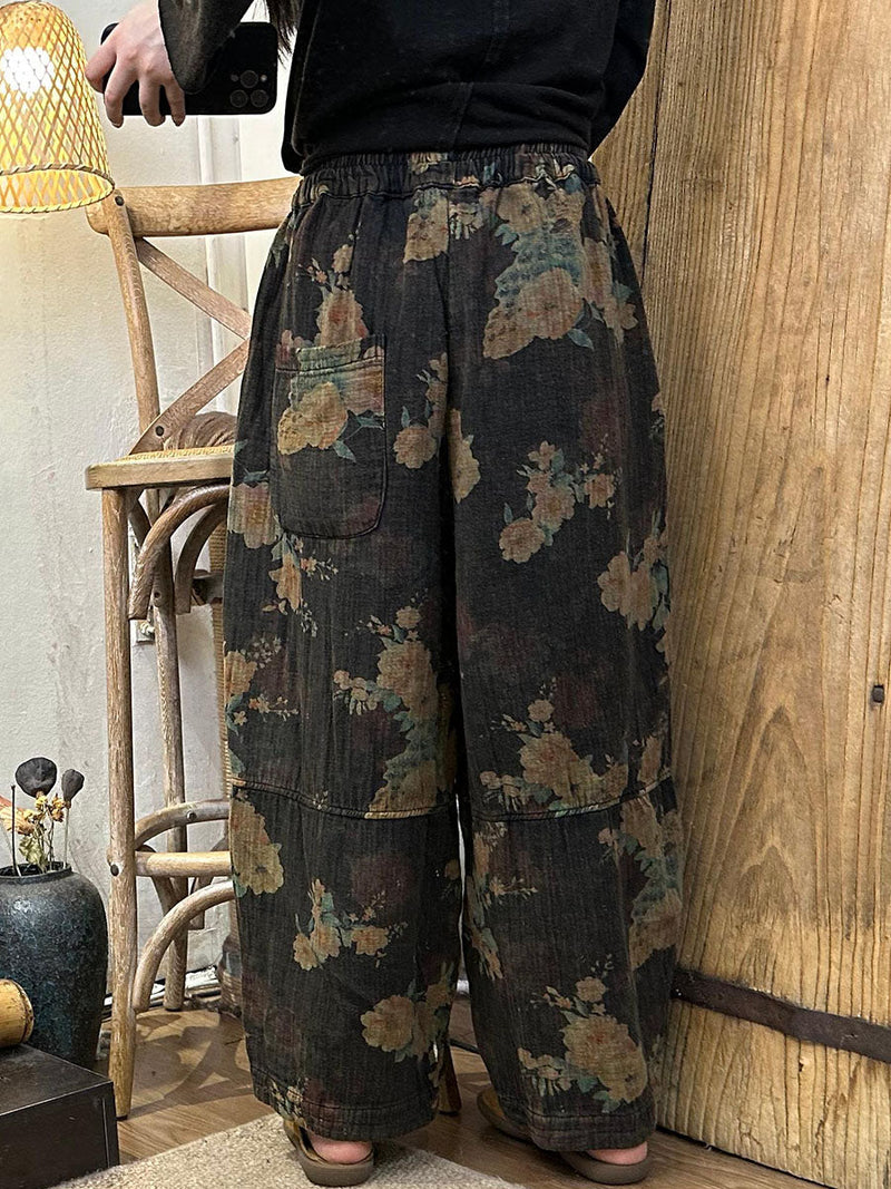 Autumn Retro Flower Cotton Harem Pants Av1055