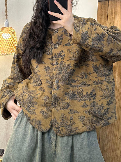 Autumn Artsy Irregular Dot Cotton Linen Coat Ba1002