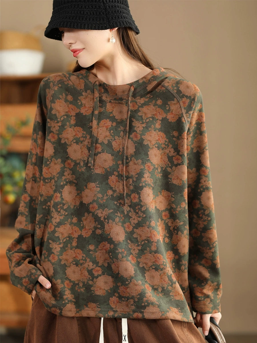 Autumn Flower Hooded Cotton Sweatshirt Ba1012