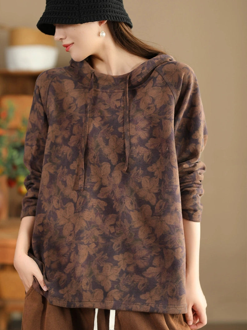 Autumn Flower Hooded Cotton Sweatshirt Ba1012