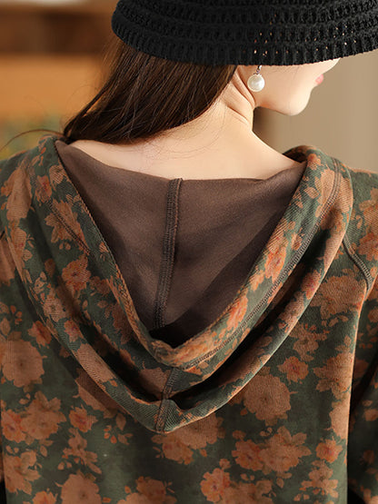 Autumn Flower Hooded Cotton Sweatshirt Ba1012