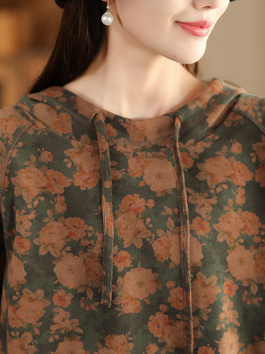Autumn Flower Hooded Cotton Sweatshirt Ba1012