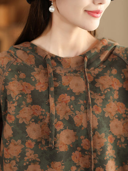 Autumn Flower Hooded Cotton Sweatshirt Ba1012