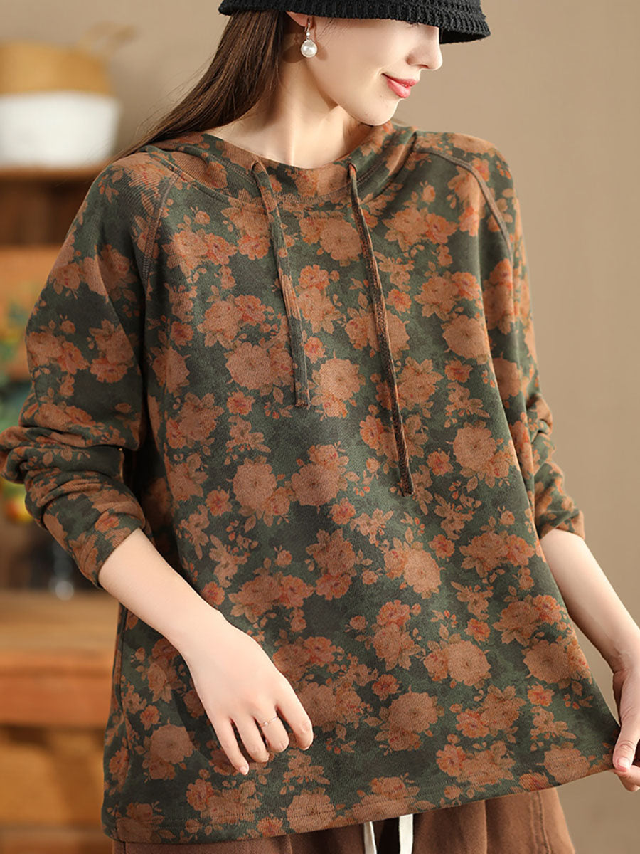Autumn Flower Hooded Cotton Sweatshirt Ba1012