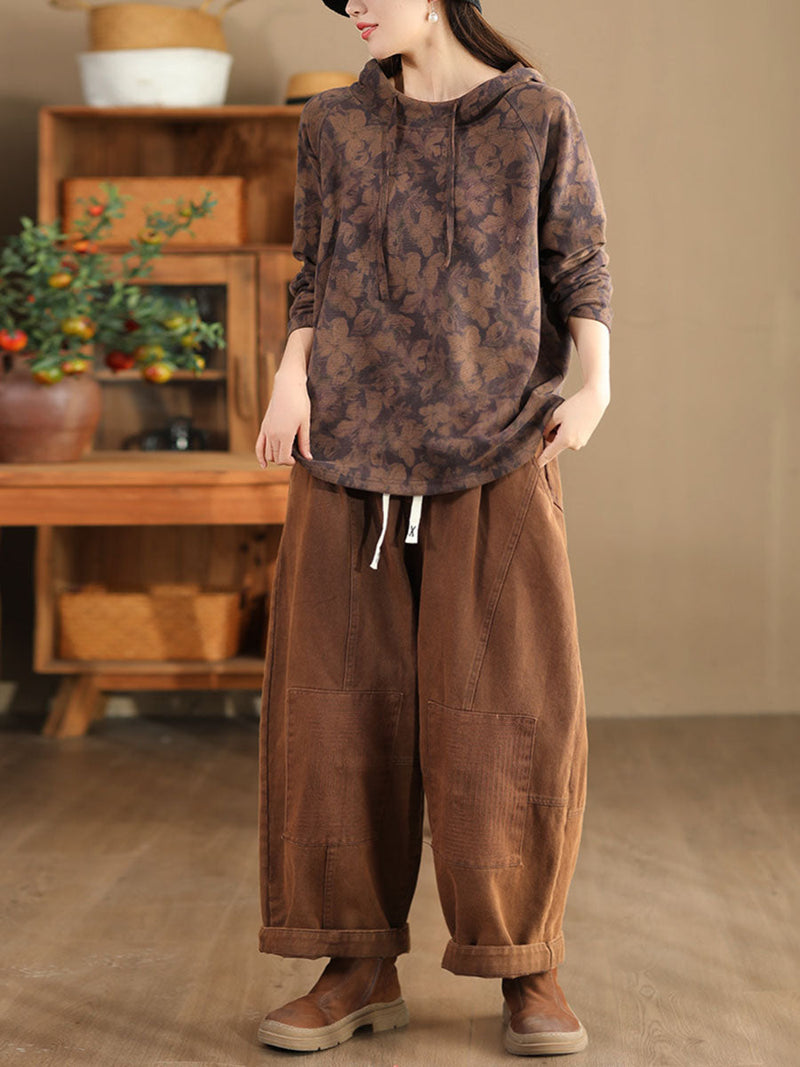 Autumn Flower Hooded Cotton Sweatshirt Ba1012