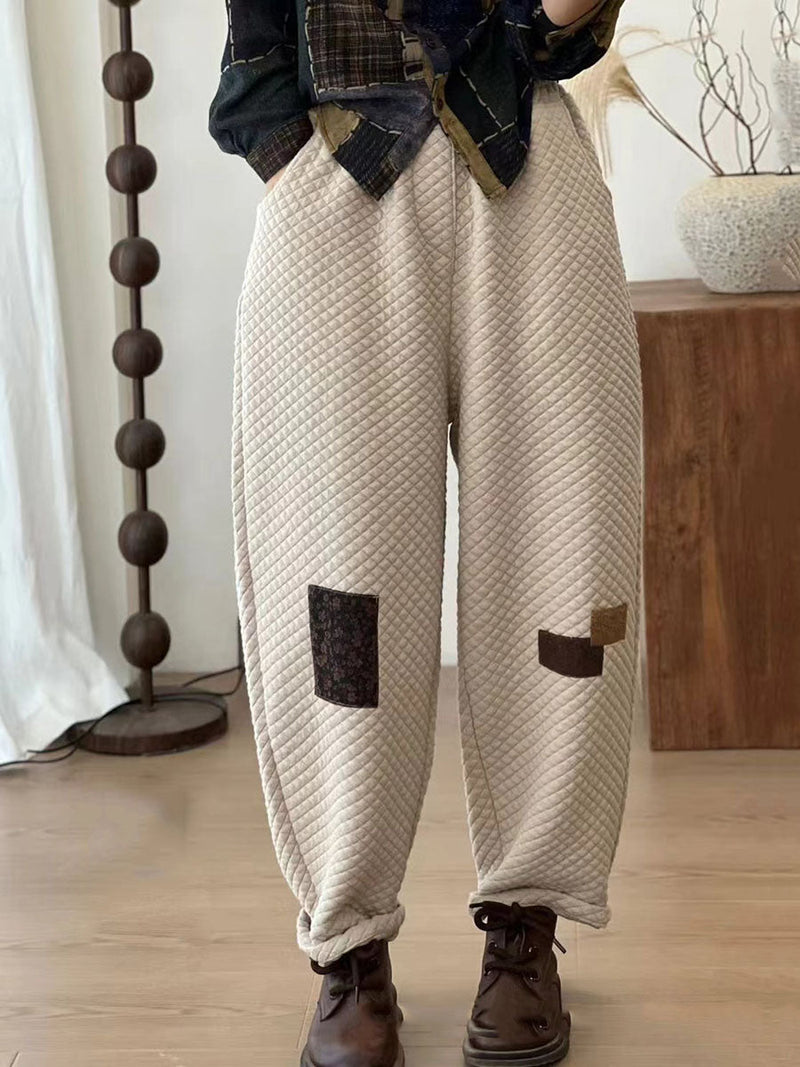Autumn Retro Lattice Patch Thick Cotton Pants Ba1007