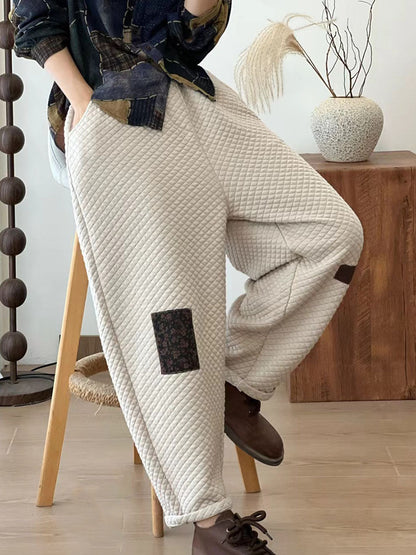 Autumn Retro Lattice Patch Thick Cotton Pants Ba1007