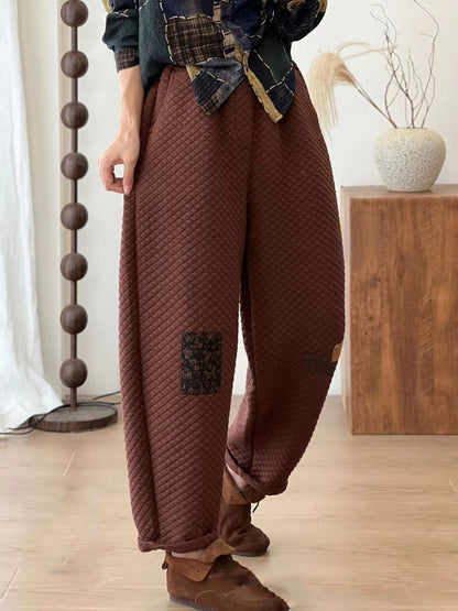 Autumn Retro Lattice Patch Thick Cotton Pants Ba1007