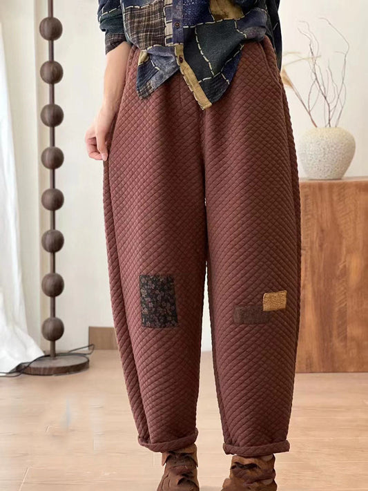Autumn Retro Lattice Patch Thick Cotton Pants Ba1007