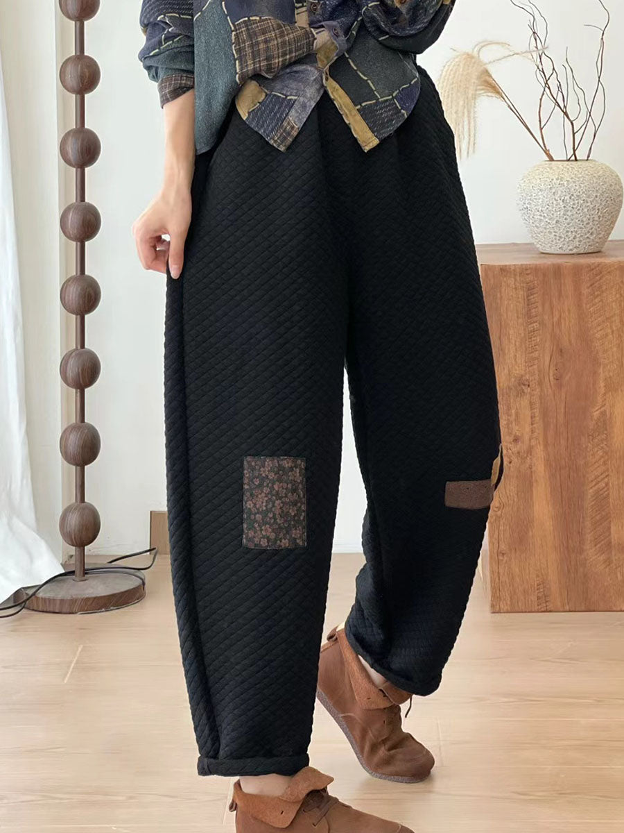 Autumn Retro Lattice Patch Thick Cotton Pants Ba1007