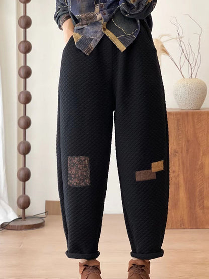 Autumn Retro Lattice Patch Thick Cotton Pants Ba1007