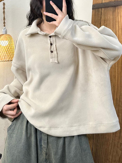 Autumn Retro Turn-down Collar Cotton Sweatshirt Ba1008